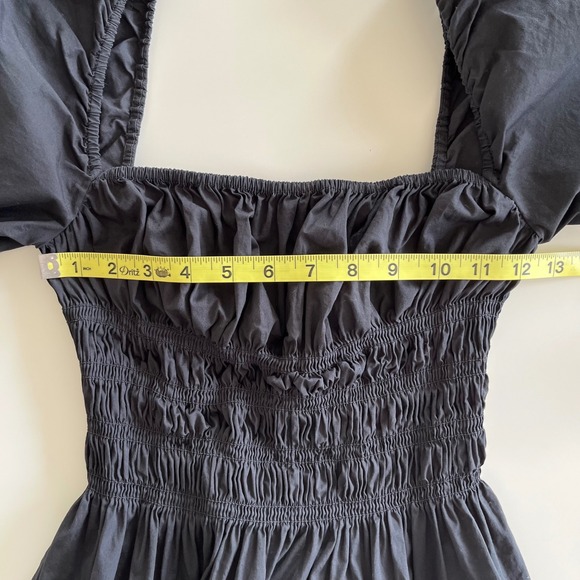 Staud Jules Puff Sleeve Peplum Smocked Top Womens Small Black - Picture 9 of 11